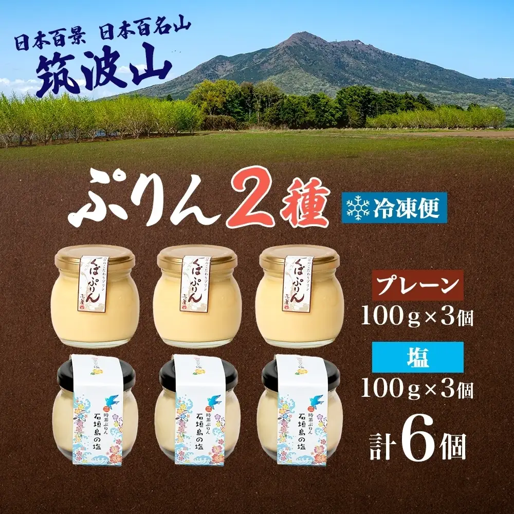 つくばぷりん プレーン ＆ 三時茶ぷりん 塩 各3個 計6個 冷凍 プリン ぷりん しお スイーツ 洋菓子 おやつ 冷菓 ご褒美 デザート 専門店 和スイーツ 人気 グルメ お取り寄せ ギフト プレゼント 贈り物 つくば 石垣島 三時茶 送料無料 ふじ屋 茨城県 桜川市 [EW006sa]