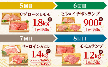 【12回定期便】長崎和牛 A5 ステーキ堪能コース 総計11.7kg / モモ リブロース イチボ サーロイン ランプ ヒレ レモンステーキ / 肉 牛肉 ステーキ 焼肉 / 諫早市 / 野中精肉店 [AHCW086]
