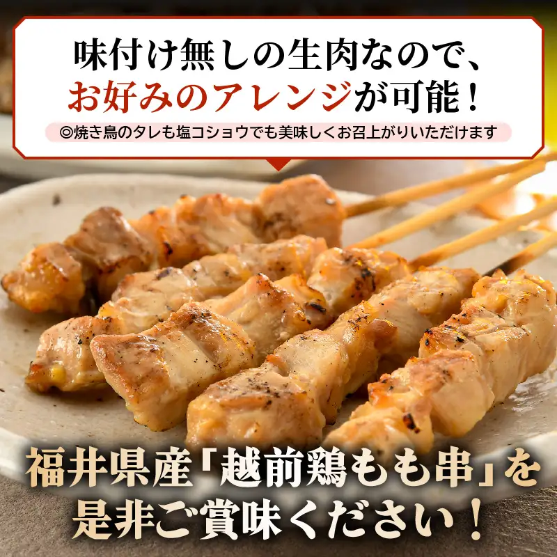 焼き鳥 福井県産越前鶏もも串 25g × 25本（冷凍） 【やきとり 串焼き 鶏肉 とり肉 鶏もも肉 鳥もも肉 モモ肉 もも肉 国産 バーベキュー BBQ】 [A-12423]