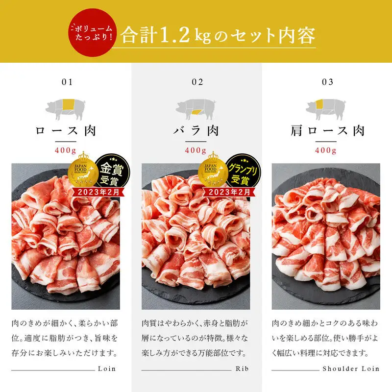 豚肉 豚しゃぶセット 合計1.2kg 冷凍 豚肉