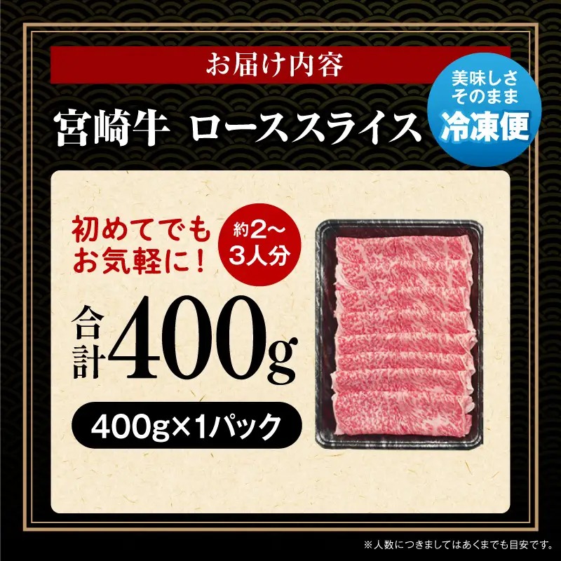 牛肉 スライス 牛肉[宮崎牛 ロース しゃぶしゃぶ 400g]
