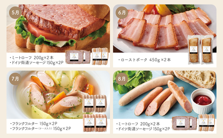 【定期便 全12回】お肉のおかず定期便［みなみさつまのミートデリ］  ハンバーグ 焼き豚 ウインナー ソーセージ ローストポーク ハム ピスタチオ入り フランクフルト 切落し ミートローフ 豚バラ チャーシュー 豚モモ ローストビーフ 鹿児島県産 冷蔵 冷凍 南さつま市