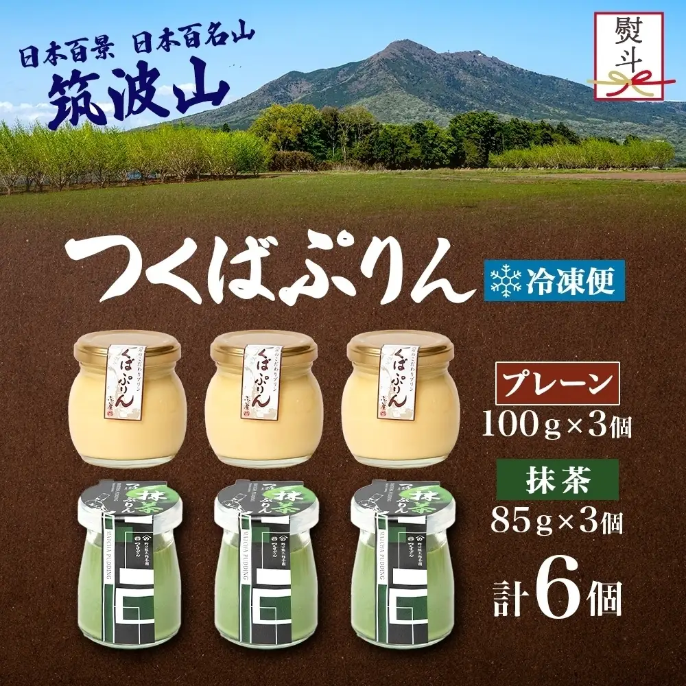 無地熨斗 つくばぷりん プレーン ＆ 抹茶ぷりん 各3個 計6個 冷凍 プリン ぷりん 抹茶 まっちゃ 茶 お茶 スイーツ 洋菓子 おやつ 冷菓 贅沢 ご褒美 デザート 和スイーツ 人気 グルメ お取り寄せ ギフト プレゼント 贈り物 つくば 送料無料 ふじ屋 茨城県 桜川市 [EW026sa]