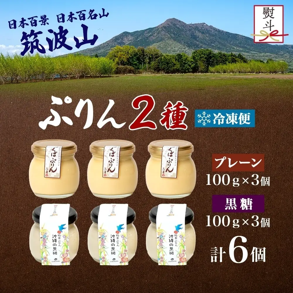 無地熨斗 つくばぷりん プレーン ＆ 三時茶ぷりん 黒糖 各3個 計6個 冷凍 プリン ぷりん スイーツ 洋菓子 おやつ 冷菓 贅沢 ご褒美 デザート 専門店 和スイーツ 人気 グルメ お取り寄せ ギフト プレゼント 贈り物 つくば 沖縄 三時茶 送料無料 ふじ屋 茨城県 桜川市 [EW027sa]