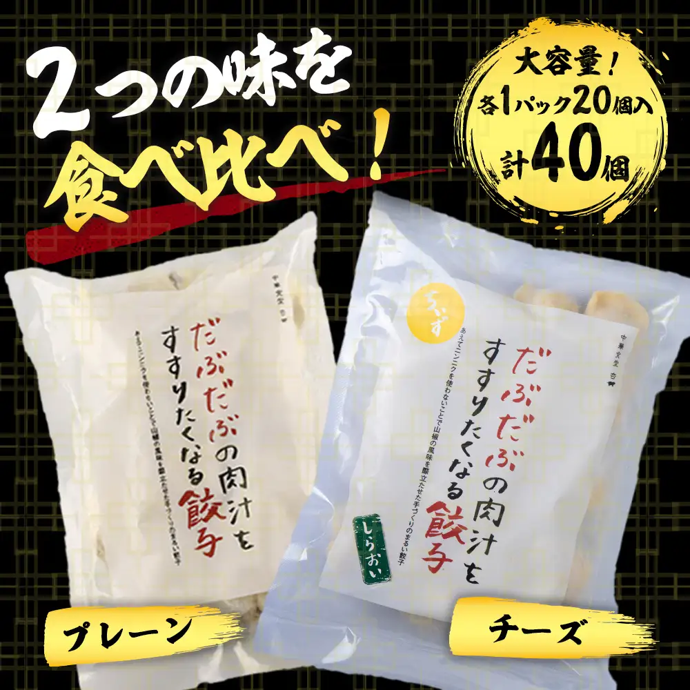 だぶだぶの肉汁をすすりたくなる餃子 食べ比べセット 40個（プレーン・チーズ 各20個） BE016
