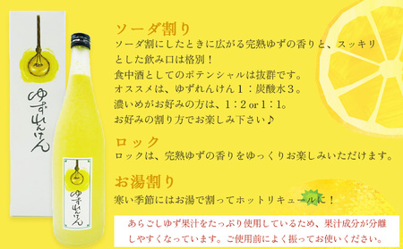 ＜柚子リキュール「ゆずれんけん」720ml×1本＞ お酒 おさけ 果実酒 食中酒 すっきり あらごし果汁25%使用 柑橘 城川産完熟ユズ 香り プレゼント 贈り物 飲んで応援 特産品 株式会社 媛囃子 愛媛県 西予市【常温】『1か月以内に順次出荷予定』SHB0001