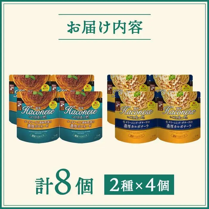 【創味】ハコネーゼ 定番2種×4個詰め合わせ 計8個｜お家で簡単プロの味 パスタソース 人気セット レトルト ﾊﾟｽﾀｿｰｽ
