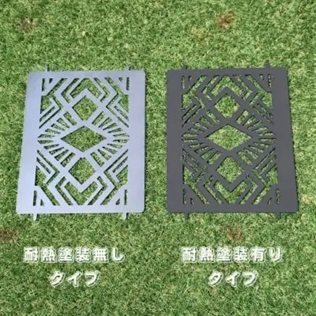 oka-d-artの黒皮鉄板 耐熱塗装Ver フラット バーナー五徳鉄板 デザイン1 アウトドアに【1513395】