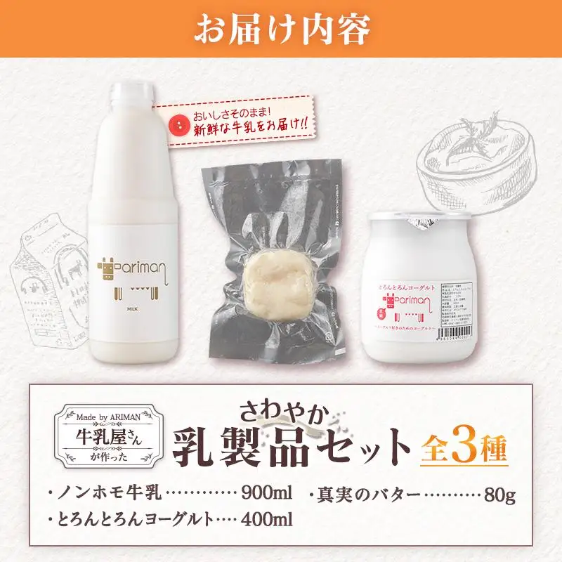 牛乳屋さんが作った さわやか 乳製品 セット 3種 宮崎県産