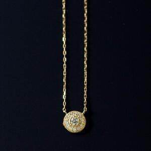 【K18イエローゴールド ラボダイヤモンドネックレス】0.093ct 豪華なメレの輝きが美しい サークルデザイン 長さ40cm K18-N003 ネックレス