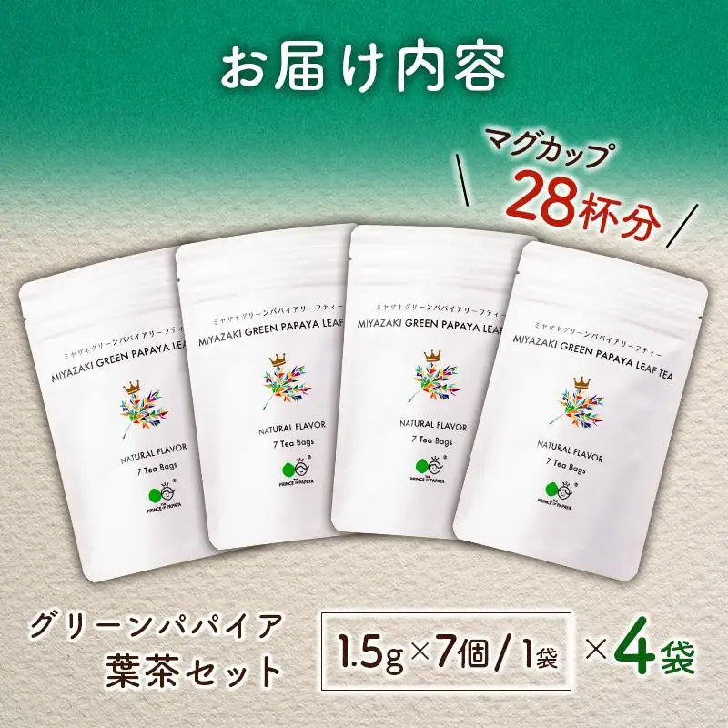 グリーンパパイアティー 葉茶 計4袋 セット (1.5g×7個/1袋) ティーバッグ 宮崎県産
