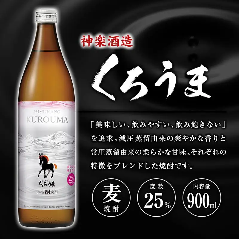 「宮崎県麦焼酎」黒麹高千穂白ラベル・黒麹高千穂黒ラベル・くろうま・長期貯蔵酒ひむかのくろうま 25度 900ml 飲み比べ4本セット