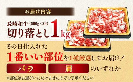 【A4?A5】長崎和牛切り落とし　1kg (500g×2P）(肩・バラいずれか)【株式会社MEAT PLUS】[MG03]