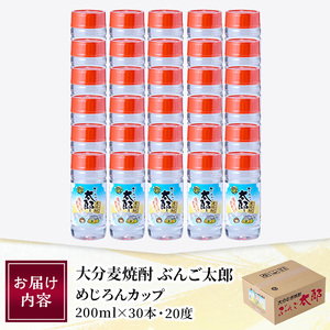 大分麦焼酎 ぶんご太郎 めじろんカップ (計30本・1本あたり200ml) 大分県産 国産 焼酎 麦 酒 20度 糖質ゼロ 大分県 佐伯市 【AN114】【ぶんご銘醸 (株)】