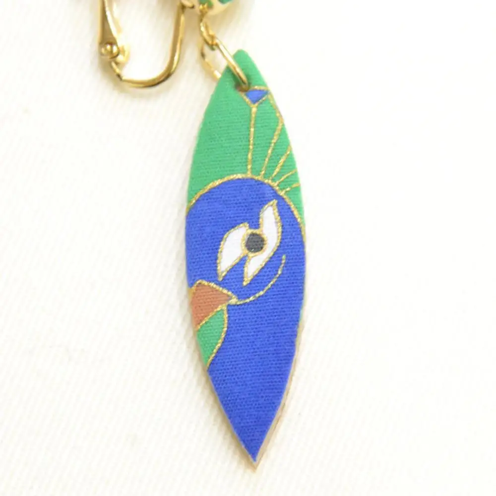 【染工房正茂】手描友禅 ピアス / イヤリング（ファブリックアクセサリー）《孔雀》 