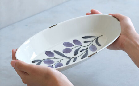 【波佐見焼】olive デリカプレート 29.5×13cm パスタ皿 緑・紫 2点セット【西海陶器】[OA384]