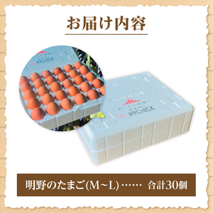 金賞受賞 明野のたまご30個　卵 鶏卵 M～L サイズ 金賞受賞 知事賞 明野 山梨県 北杜市産 [h081]