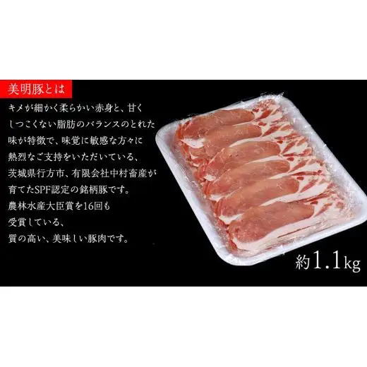 【 全3回 隔月 定期便 】美明豚 ロース薄切り 約1.1kg （茨城県共通返礼品：行方市）