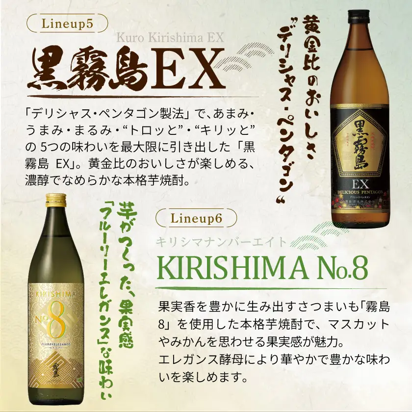 霧島酒造(25度)900ml×6種ハッピーセット_AC-3804_(都城市) 白霧島 黒霧島 赤霧島 茜霧島 黒霧島EX No.8 お湯割り 水割り ロック ソーダ割り 芋焼酎