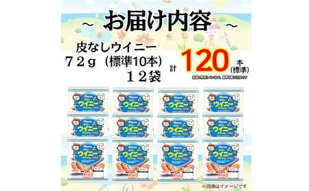 定期便 皮なしウイニー 1袋(標準10本入)×12袋 計120本(標準)【6か月お届け】 日本ハム 工場直送 ウイニー ウインナー ソーセージ 朝食 お弁当 カルシウム入 栄養機能食品 小分け 使い切り ふるさと納税