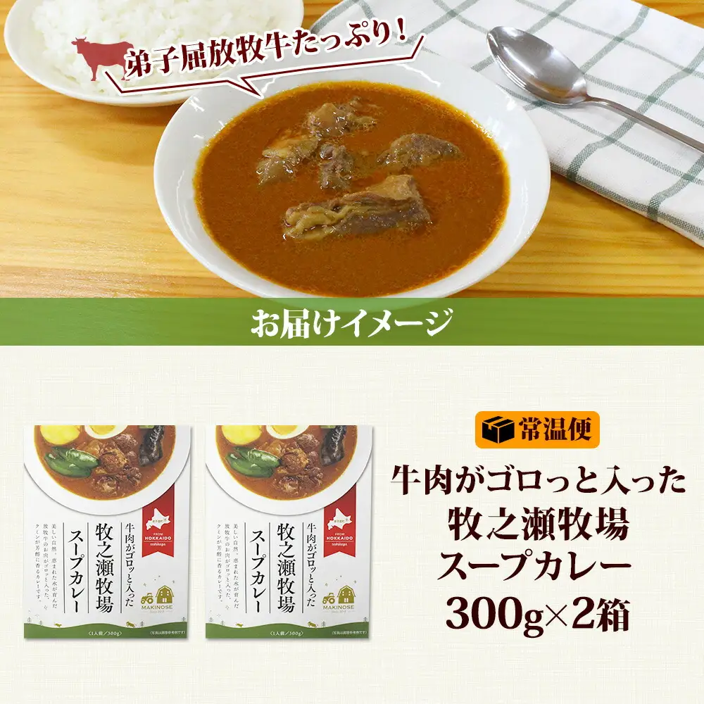 3021. ビーフ スープカレー 300g 2箱 カレー ビーフカレー スープ 牛 牛肉 放牧牛 牧場 レトルトカレー レトルト食品 レトルト 湯煎 レンジ 牧之瀬牧場 送料無料 北海道 弟子屈町