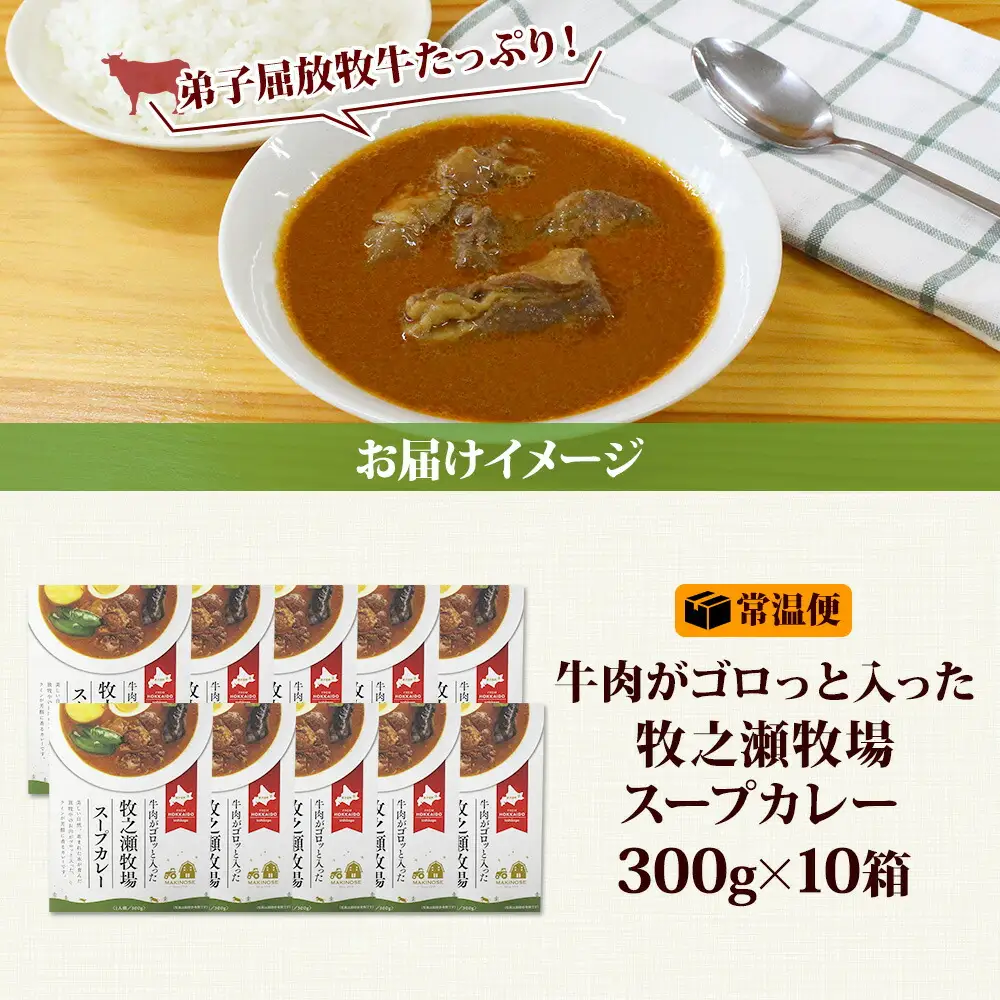 3023. ビーフ スープカレー 300g 10箱 カレー ビーフカレー スープ 牛 牛肉 放牧牛 牧場 レトルトカレー レトルト食品 レトルト 湯煎 レンジ 牧之瀬牧場 送料無料 北海道 弟子屈町