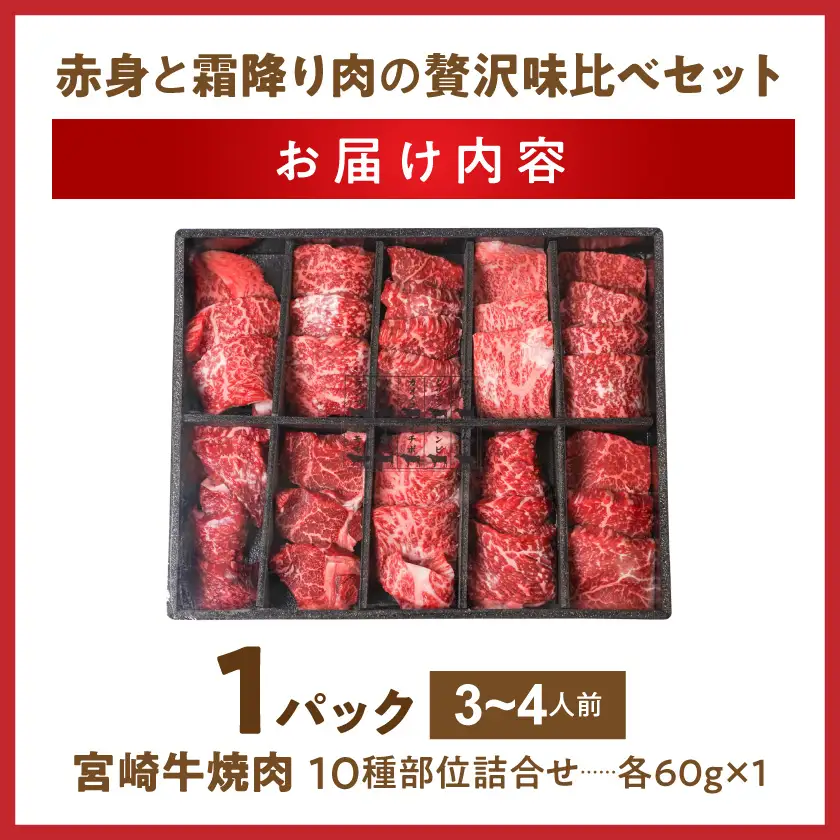 宮崎牛食べ比べ10種盛り焼肉セット≪みやこんじょ快速便≫〔17-31-003-600g-R〕_(都城市) 宮崎県産 宮崎牛 A4ランク 焼肉 セット 内モモ カタ トンビ ランプ ラムシン マルシン カメノコ イチボ マルカワ ミスジorトモサンカク 10種類 贈答用 14日以内にお届け