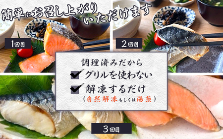 H7-A8A【3ヶ月連続お届け】訳あり 調理済 銀鮭 さば 塩焼きセット