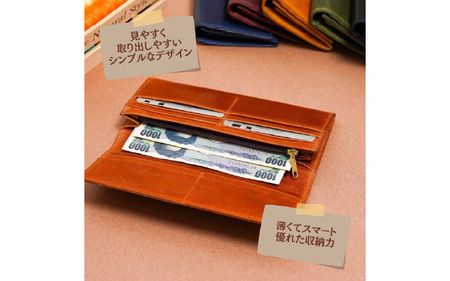 自社オリジナル　本革ヌメロングウォレット長財布　ネイビー