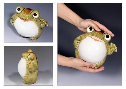 信楽焼 6号福招き蛙 カエル 置物 陶器 かわいい