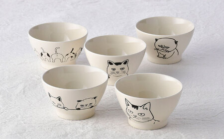 【波佐見焼】ネコづくし ライスボウル 5個セット【福田陶器店】[PA351]