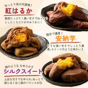a956-E 冷凍焼き芋スイーツセット 計3kg (Eセット：冷凍焼き芋（紅はるか・安納芋・シルクスイート）各1kg×3袋)【ファーム工房】 姶良市 鹿児島県産 冷凍 焼き芋 やきいも べにはるか 安納芋 シルクスイート