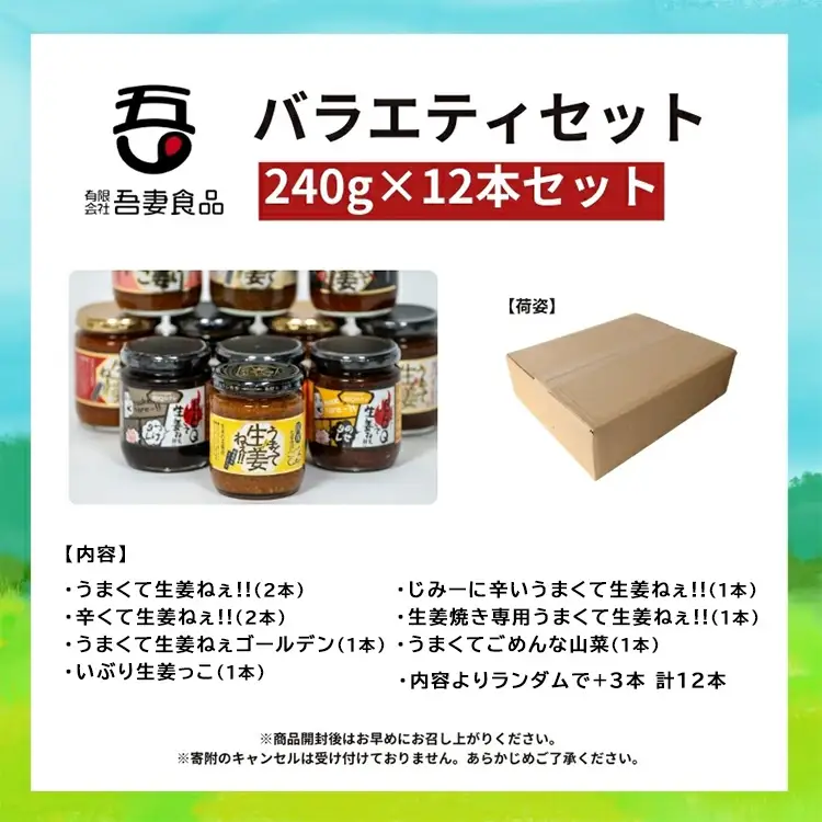 うまくて生姜ねぇシリーズバラエティセット12本 【しょうが 国産 醤油漬け ごはんのお供 お弁当 調味料 おつまみ 肴 薬味 隠し味 猪苗代町 福島県】
