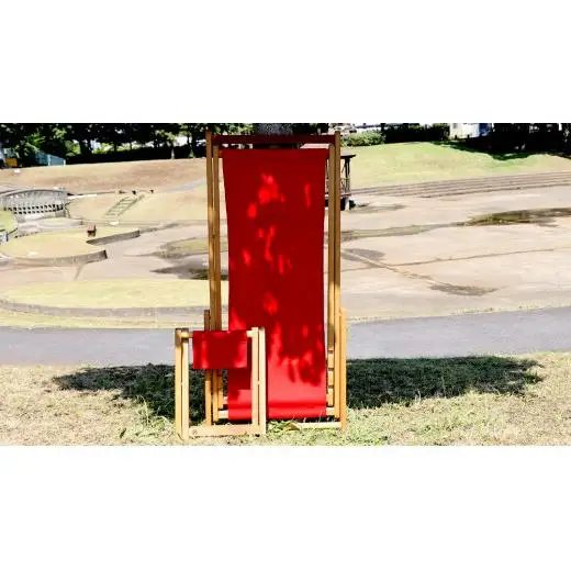 《 受注生産 》 布製 デッキ チェア 1脚 （ レッド ） 【 フットレスト付き 】
