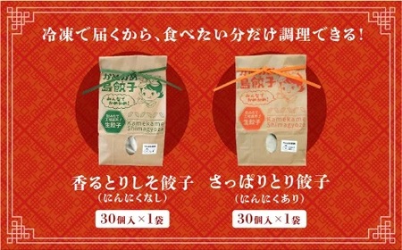 かめかめ島餃子 やんばる若鶏 30個 × 2袋 |  香るとりしそ餃子(若鶏・にんにくなし) さっぱりとり餃子(若鶏・にんにくあり)  | 包みたて 工場直売 餃子 シママース | 簡単調理 手軽 | 餃子 鶏肉 出汁 沖縄 お取り寄せ グルメ 冷凍