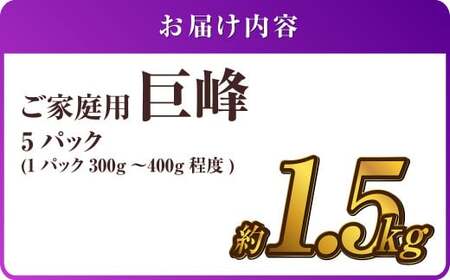 先行予約 巨峰 5パック 約1.5kg ご家庭用 ぶどう ブドウ フルーツ 果物 くだもの 【2026年7月上旬～8月下旬まで発送】
