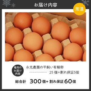 【12か月定期便】永光農園の平飼い有精卵　 25個+割れ保証5個