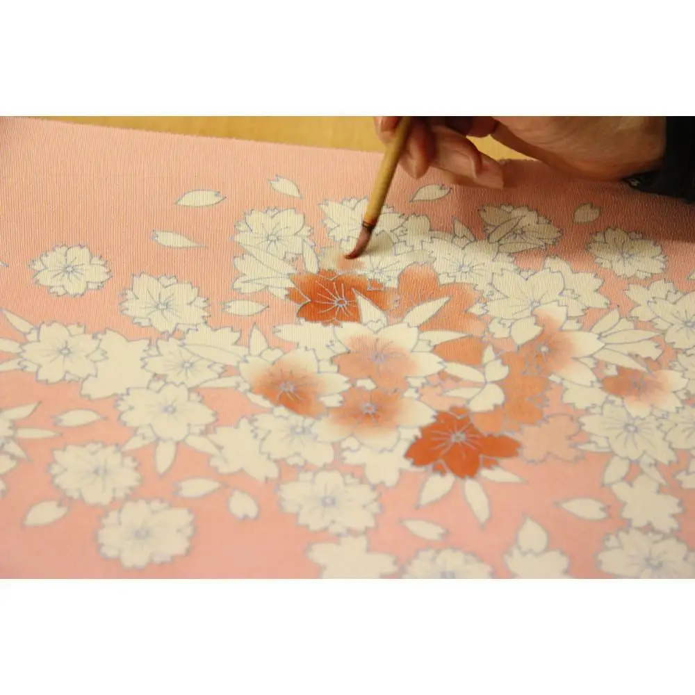 兼六園菊桜　手描加賀友禅染　帯