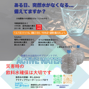 アクティブウォーター5年保存水12L×2本 ボトルスタンド・バルブ付き | 保存水 備蓄 長期保存用 非常用 非常 防災用 災害用 5年 長期保存 災害 保存 ラベルレス 防災 ペットボトル 愛媛県 松山市【PG001】