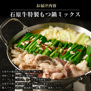 石原牛 特製もつ鍋ミックスセット 4人前 (2人前×2) 石原牛 国産 牛 ウシ 牛肉 もつ鍋 モツ鍋 もつなべ 牛もつ鍋 鍋 鍋セット ちゃんぽん麺 スープ 冷凍【石原PRO】ishihara-7097