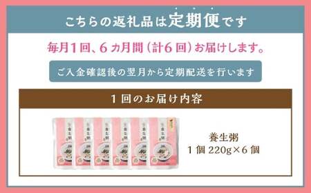 【全6回定期便】レトルト養生粥セット 220g×6個 ／ レトルト 粥 米 おかゆ グルテンフリー 常温 保存食 九州 長崎