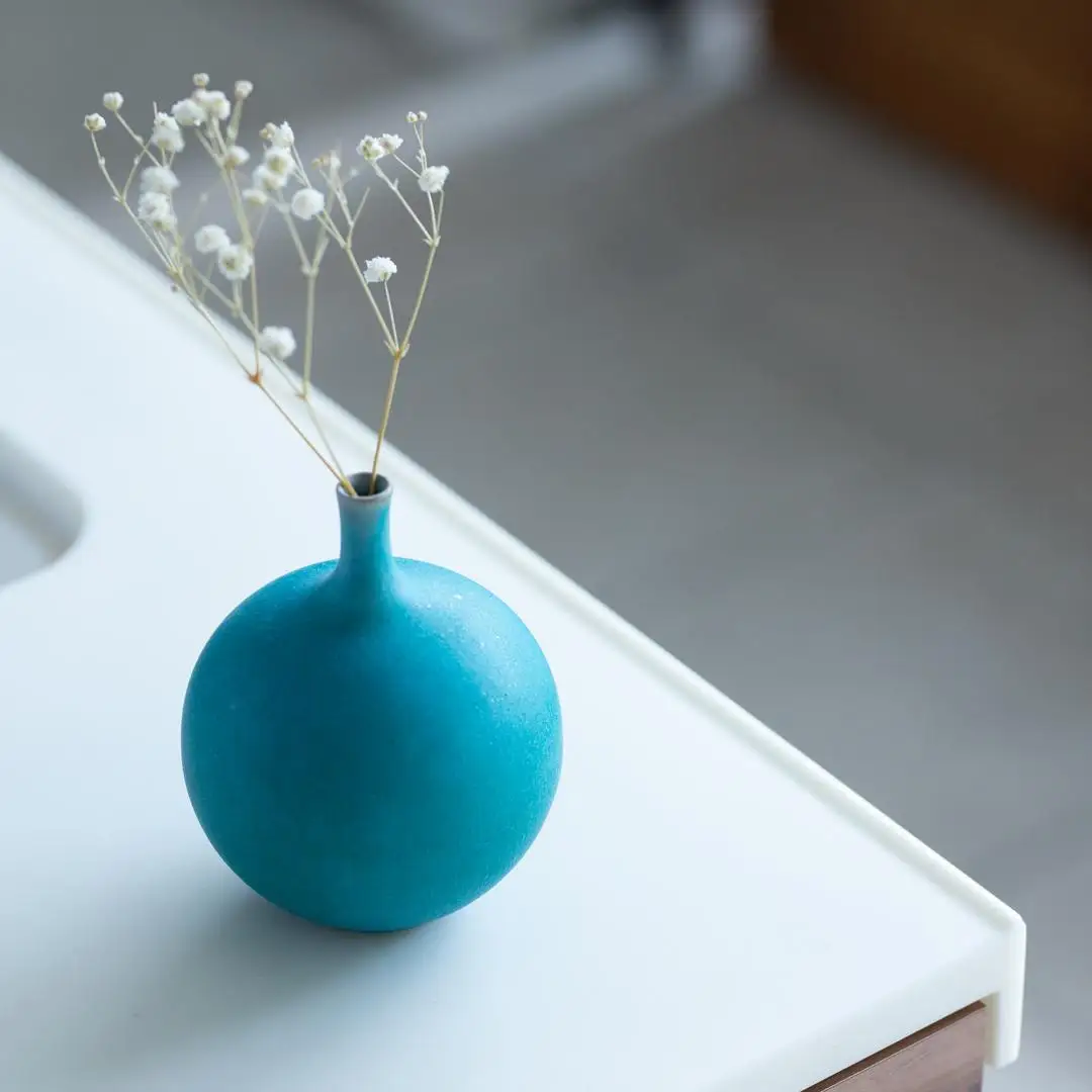 【瑞光窯-ZUIKOU-】フラワーベース＆ドライフラワー No.011 Blue Jasper × カスミソウ｜京都 清水焼 インテリア おしゃれ 人気