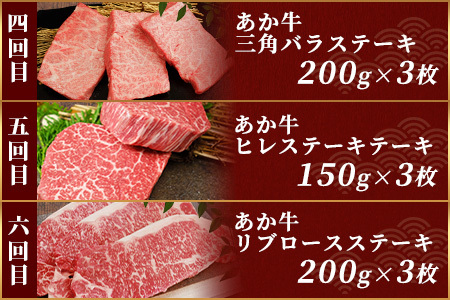 【定期便6回】あか牛 ステーキ 食べ比べ！≪サーロイン ミスジ ランプ 三角バラ ヒレ リブ ロース≫ 046-0676