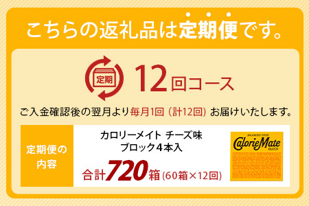 【12回定期便】≪チーズ味≫ カロリーメイトブロック 4本入り 計60箱 ×12回 合計720箱【定期便 徳島 那賀 大塚製薬 カロリーメイト チーズ ビタミン ミネラル たんぱく質 脂質 糖質 5大栄養素 バランス栄養食 栄養補給 仕事 勉強 スポーツ 防災 災害 地震 非常食 常備食 備蓄 受験 受験応援 新生活】MS-3-12-cheese
