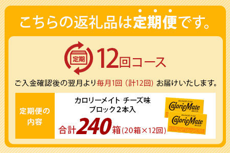 【12回定期便】≪チーズ味≫ カロリーメイトブロック 2本入り 計20箱 ×12回 合計240箱【定期便 徳島 那賀 大塚製薬 カロリーメイト チーズ ビタミン ミネラル たんぱく質 脂質 糖質 5大栄養素 バランス栄養食 栄養補給 仕事 勉強 スポーツ 防災 災害 地震 非常食 常備食 備蓄 受験 受験応援 新生活】MS-5-12-cheese