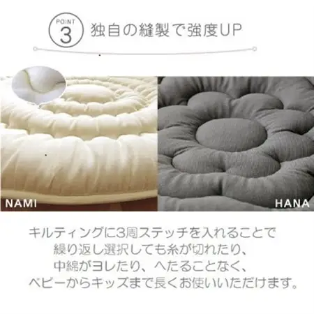 日本製直径110cmプレイマットラウンドマット花キルトダブルガーゼ　グレー_雑貨・日用品  家具・インテリア _【1514299】