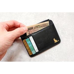 ミニ財布　コンパクト財布　小さい財布　薄い財布　薄型財布　本革　猫　ねこ　軽い　レザー 【ブラック】