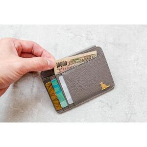 ミニ財布　コンパクト財布　小さい財布　薄い財布　薄型財布　本革　猫　ねこ　軽い　レザー 【グレージュ】