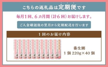 【全6回定期便】レトルト養生粥40食セット ／ 220g×40個 合計240個 お粥 レトルト粥 保存食 長期保存 手軽 防災食 長崎県 長崎市