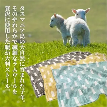 【ポケット付】洗えるタスマニアラムウール混大判ストール 70×180cm イエロー OTW-7018【1555559】